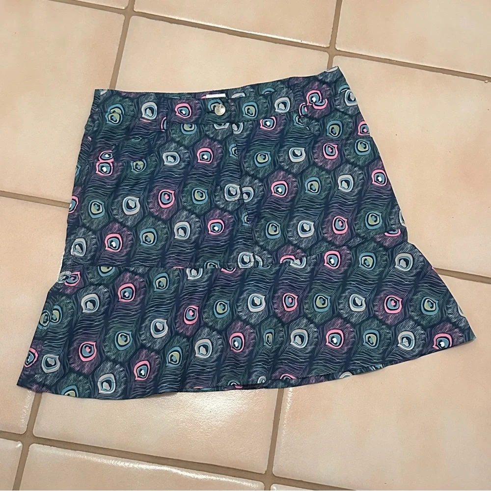 DAILY SPORTS Golf Skort Skirt Womens Size 4 Blue Peacock Feather Athletic Travel